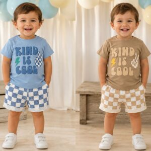 Conjunto de Remera y Short de Algodon Rustico Cuadrille Yaby T. (9-12, 12-18, 24 y 36 meses) Art. 27015