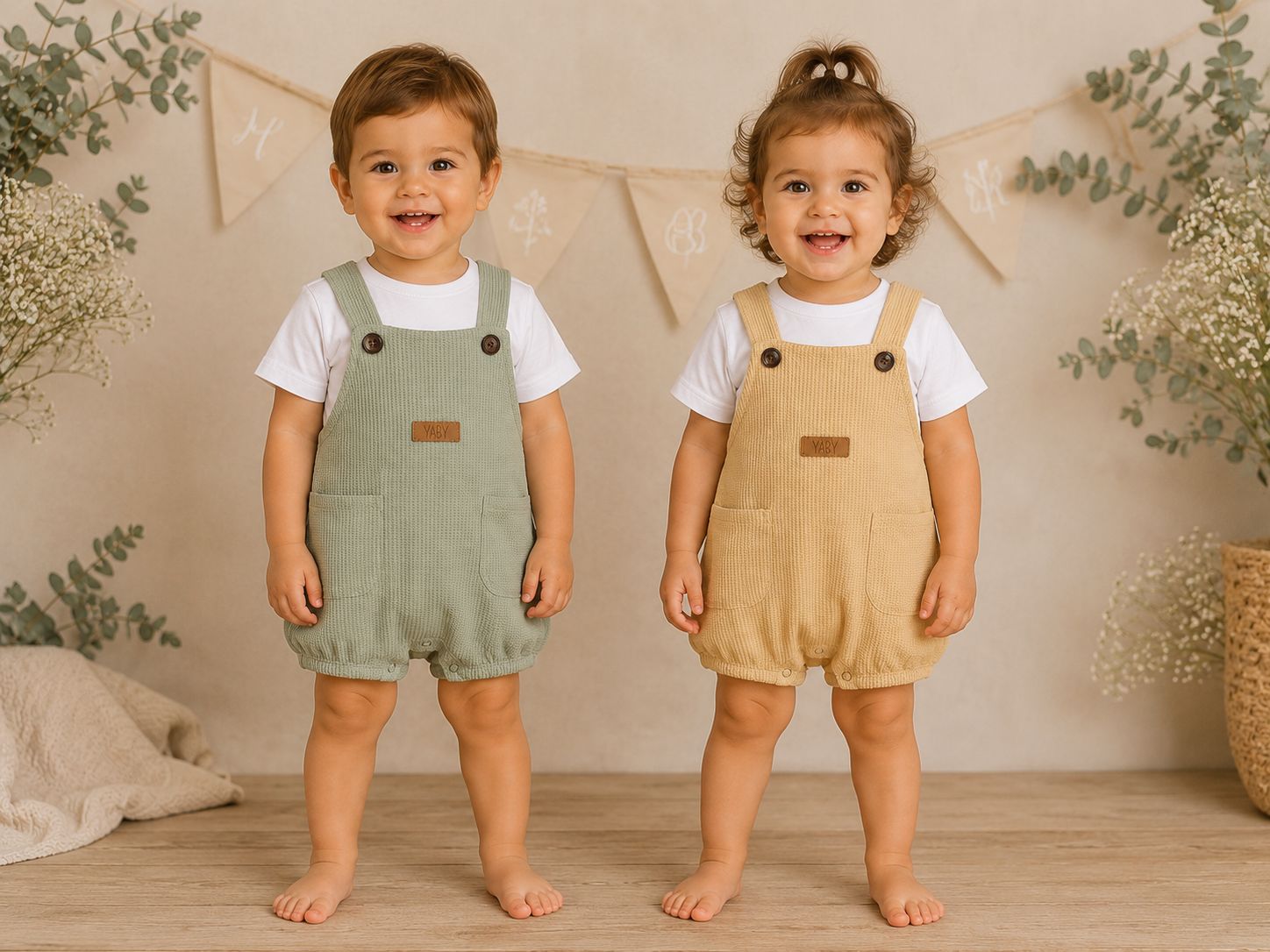 Jardinero Waffle con Remera de Algodon Yaby T. (3-6, 6-9, 9-12 y 12-18 meses) Art. 27001