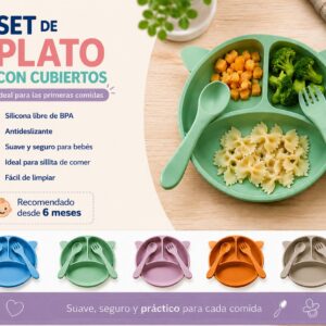 Plato silicona con cubiertos “Analia Babies” Surtido de colores