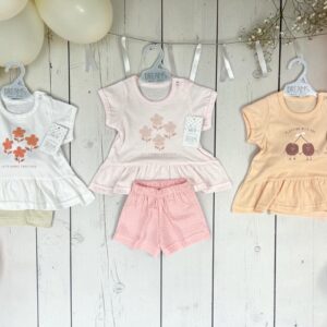 Conjunto (Remera Algodon con volados y Short Plumeti) Mini Dreams T.(6-9-12-18 meses) Art.762
