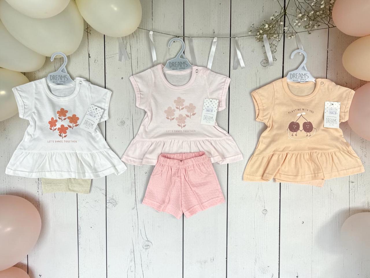 Conjunto (Remera Algodon con volados y Short Plumeti) Mini Dreams T.(6-9-12-18 meses) Art.762