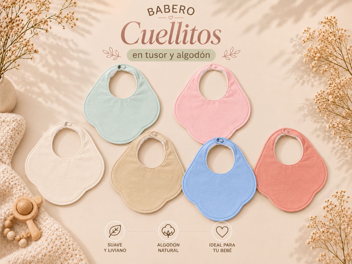 Babero Doble (Tusor y Algodon) “Lola” Pack x 12 Surtido de colores