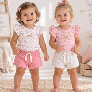 Conjunto (Body Labrado extensible + Short rustico) Yaby T.(0-3/3-6/6-9/9-12/12-18 meses) Art.27024