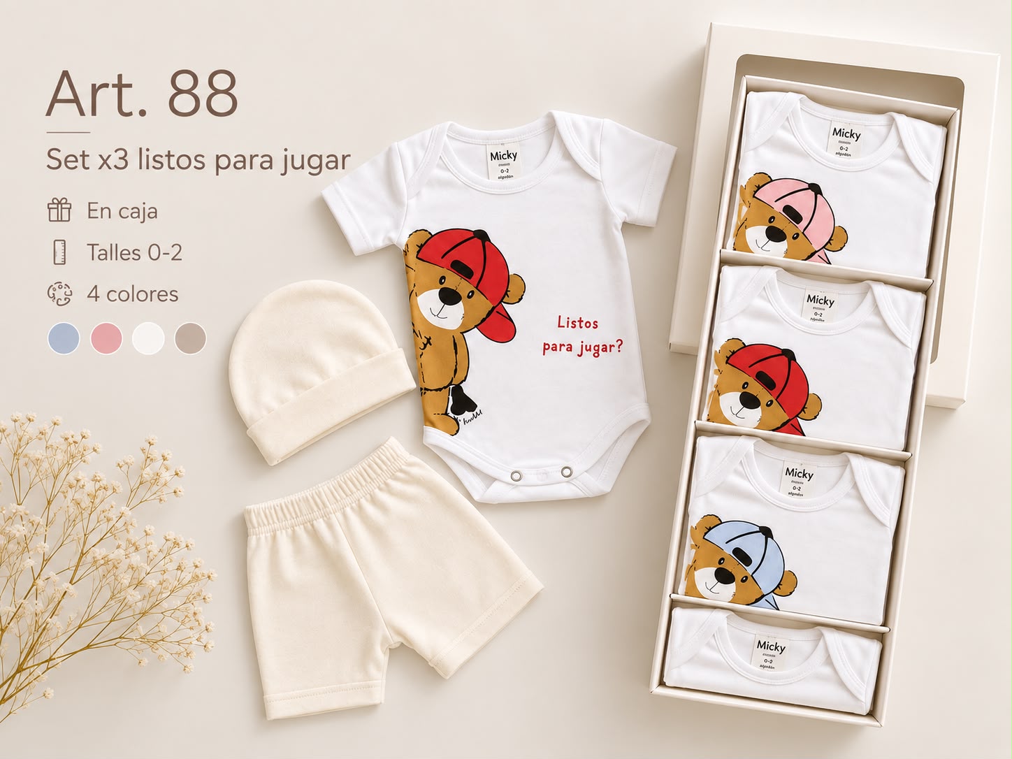 Set en caja 3 piezas manga corta Micky Baby T.(0-1-2) Art.88