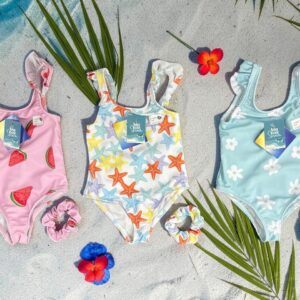Malla entera UV beba con volados + scrunchie para el pelo "Big Bay" T.(6 a 9, 9 a 12, 18, 24 y 36 meses) Art.45-1 (En bolsa de ziploc)