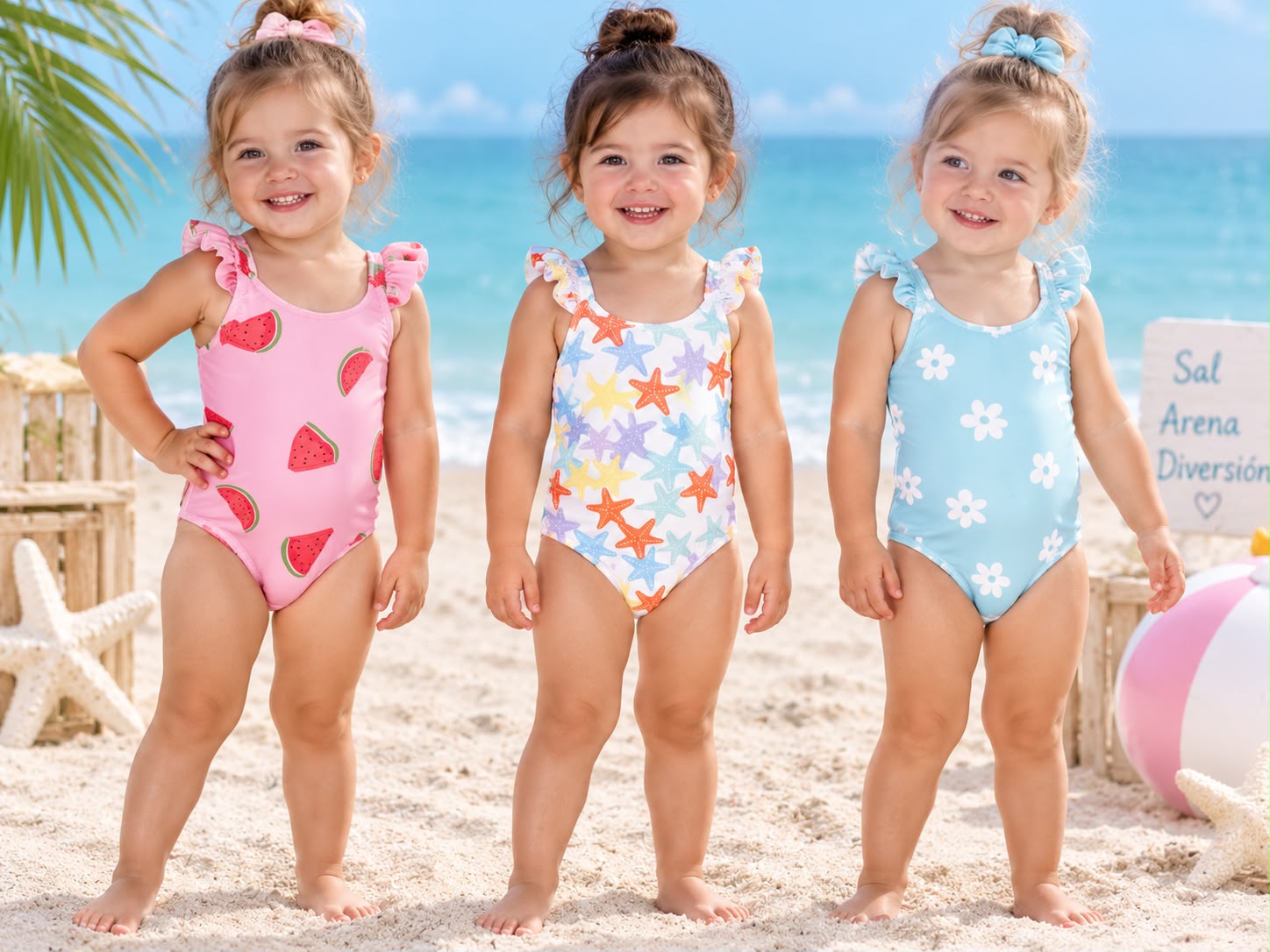 Malla entera UV beba con volados + scrunchie para el pelo "Big Bay" T.(6 a 9, 9 a 12, 18, 24 y 36 meses) Art.45-1 (En bolsa de ziploc)