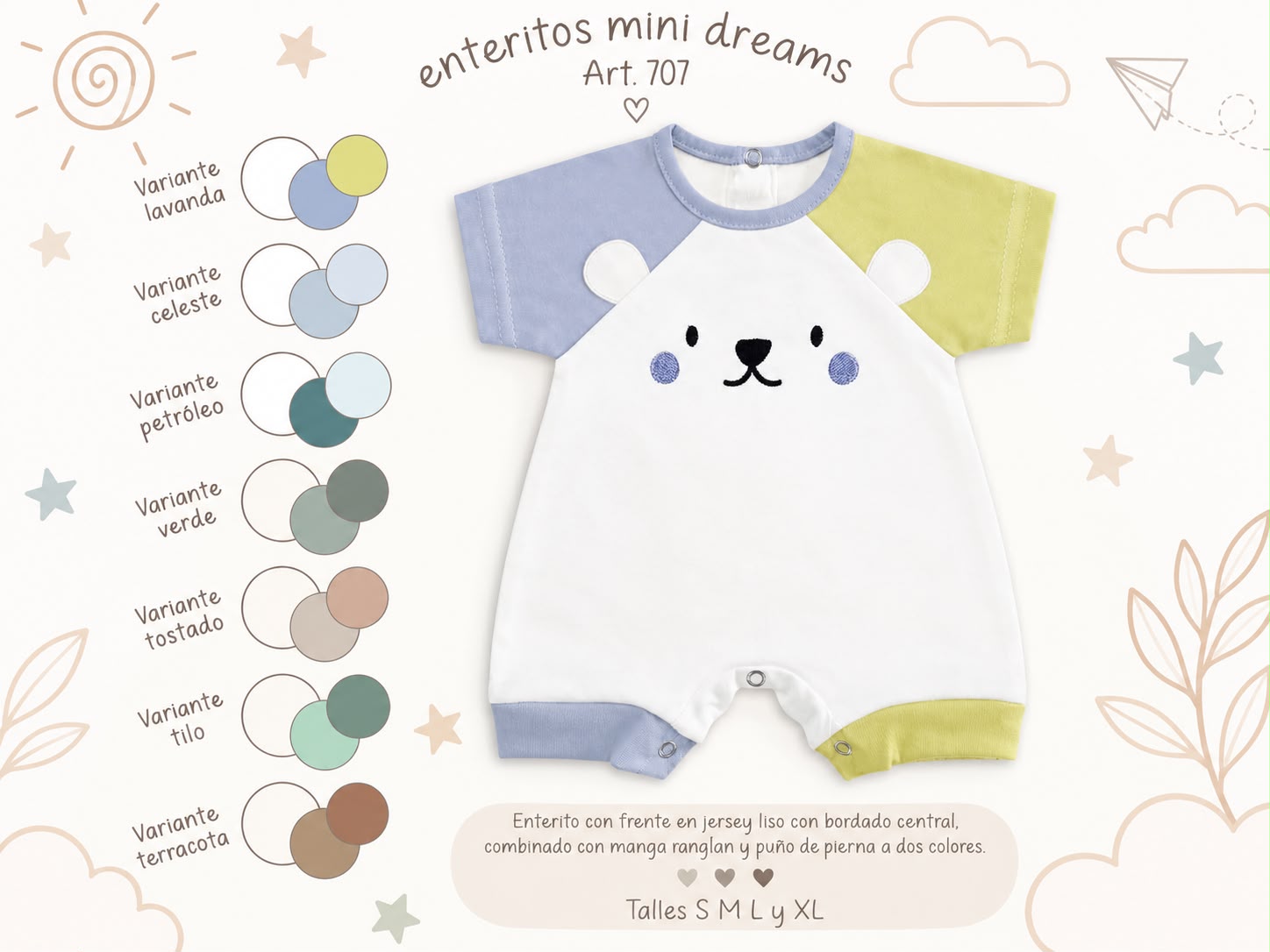 Entero Algodon Bordado Mini Dreams T.(S-M-L-XL) Art.707