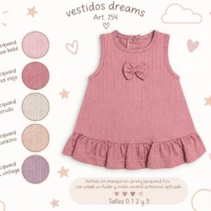 Solero “Algodon Labrado” con volados y moño Dreams T.(0 al 3) Art.754