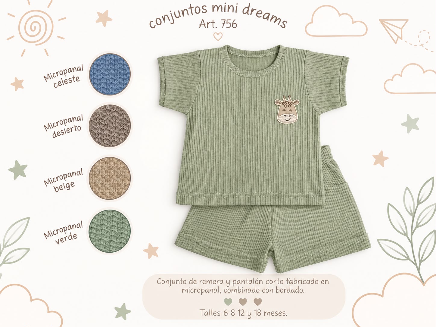 Conjunto (Remera y Short)“Micropanal” Mini Dreams T.(6-9-12-18 meses) Art.756
