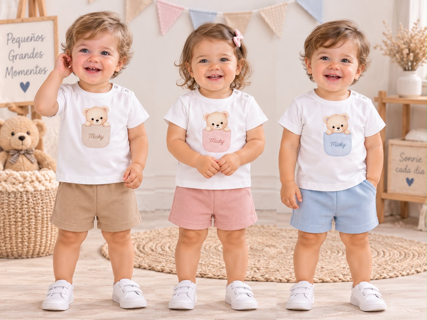 Conjunto Manga corta (Remera Algodon + Short waffle) Micky Baby T.(1 al 4) Art.520