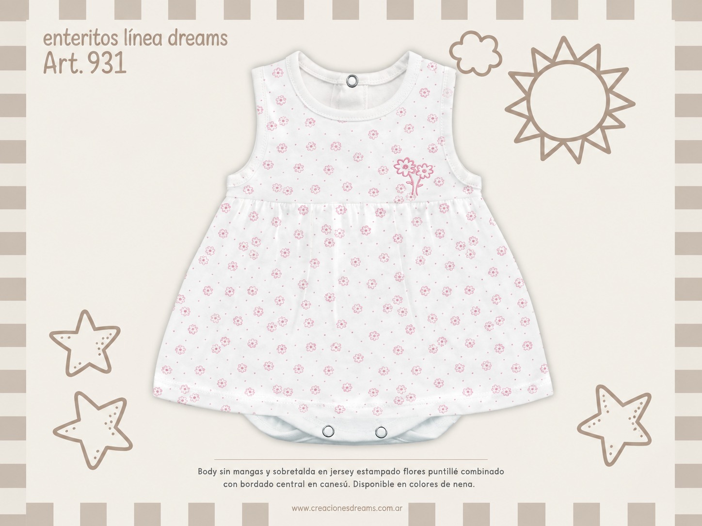 Body Vestido Sin Mangas Algodon “Dreams” T.(0 al 3) Art.931 SURTIDO DE COLORES-OFERTA PRETEMPORADA
