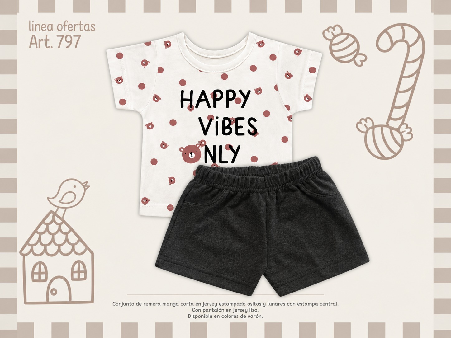 Conjunto (Remera Y Short)“Algodon” Mini Dreams T.(6-9-12-18 Meses) Art.797 SURTIDO DE COLORES-OFERTA PRETEMPORADA