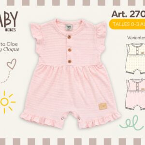 Entero “Cloque” con volados y cuello mao “Yaby” T.(0-3/3-6/6-9 meses) Art.27019