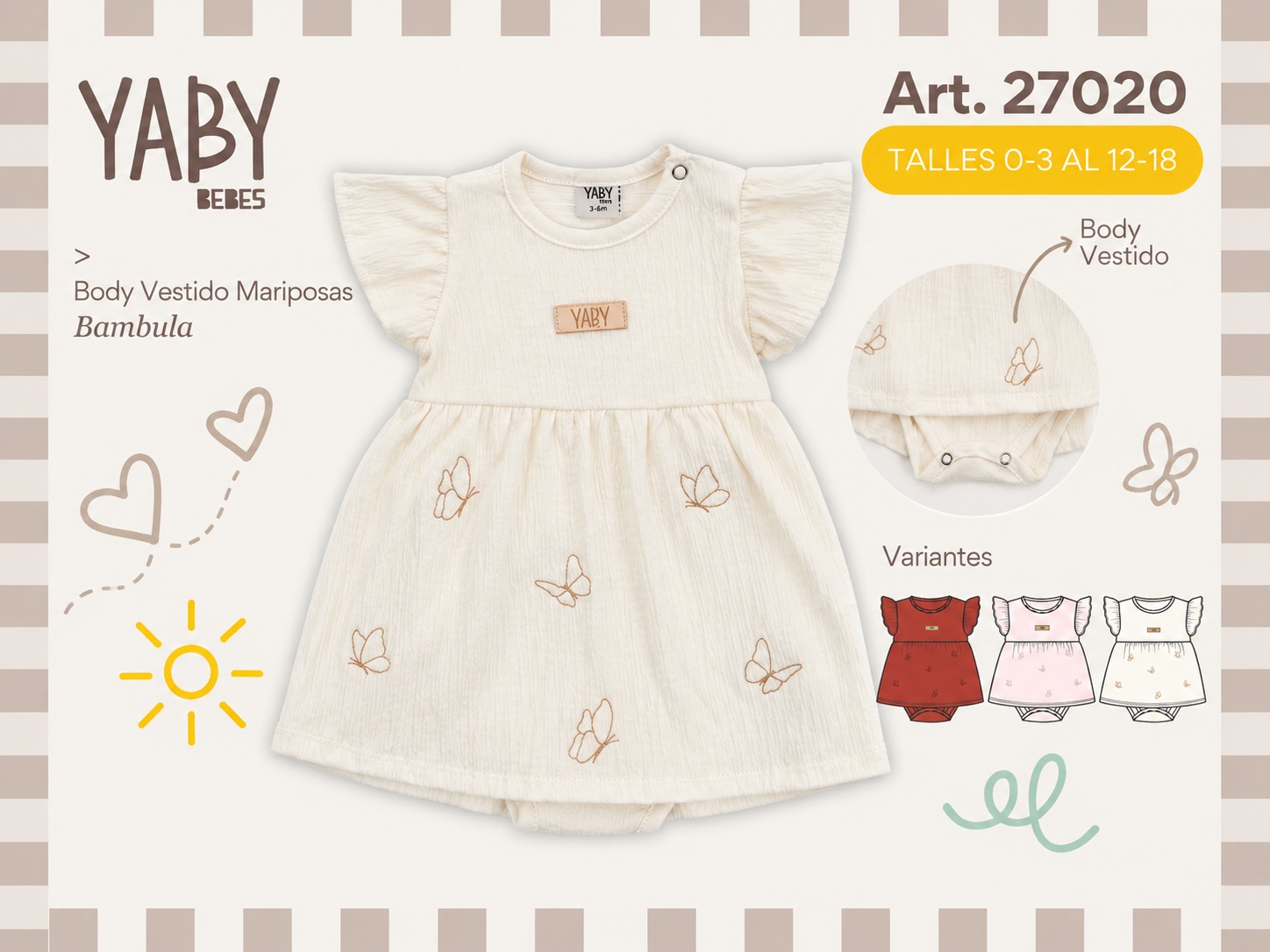 Body vestido “Bambula” con volados Yaby T.(0-3/3-6/6-9/9-12/12-18 meses) Art.27020