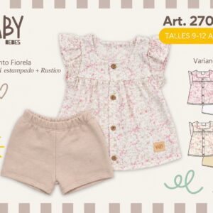 Conjunto (Blusa Plumeti + Short Rustico) “Yaby” T.(9-12/12-18/24/36 meses) Art.27026