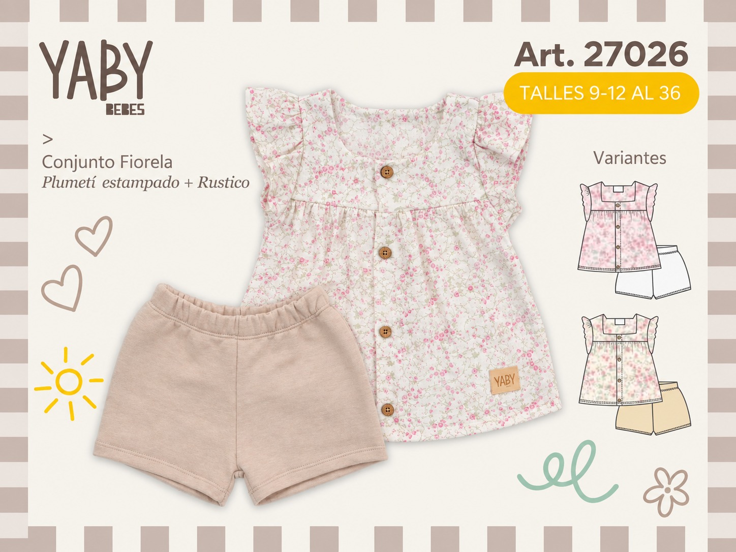 Conjunto (Blusa Plumeti + Short Rustico) “Yaby” T.(9-12/12-18/24/36 meses) Art.27026