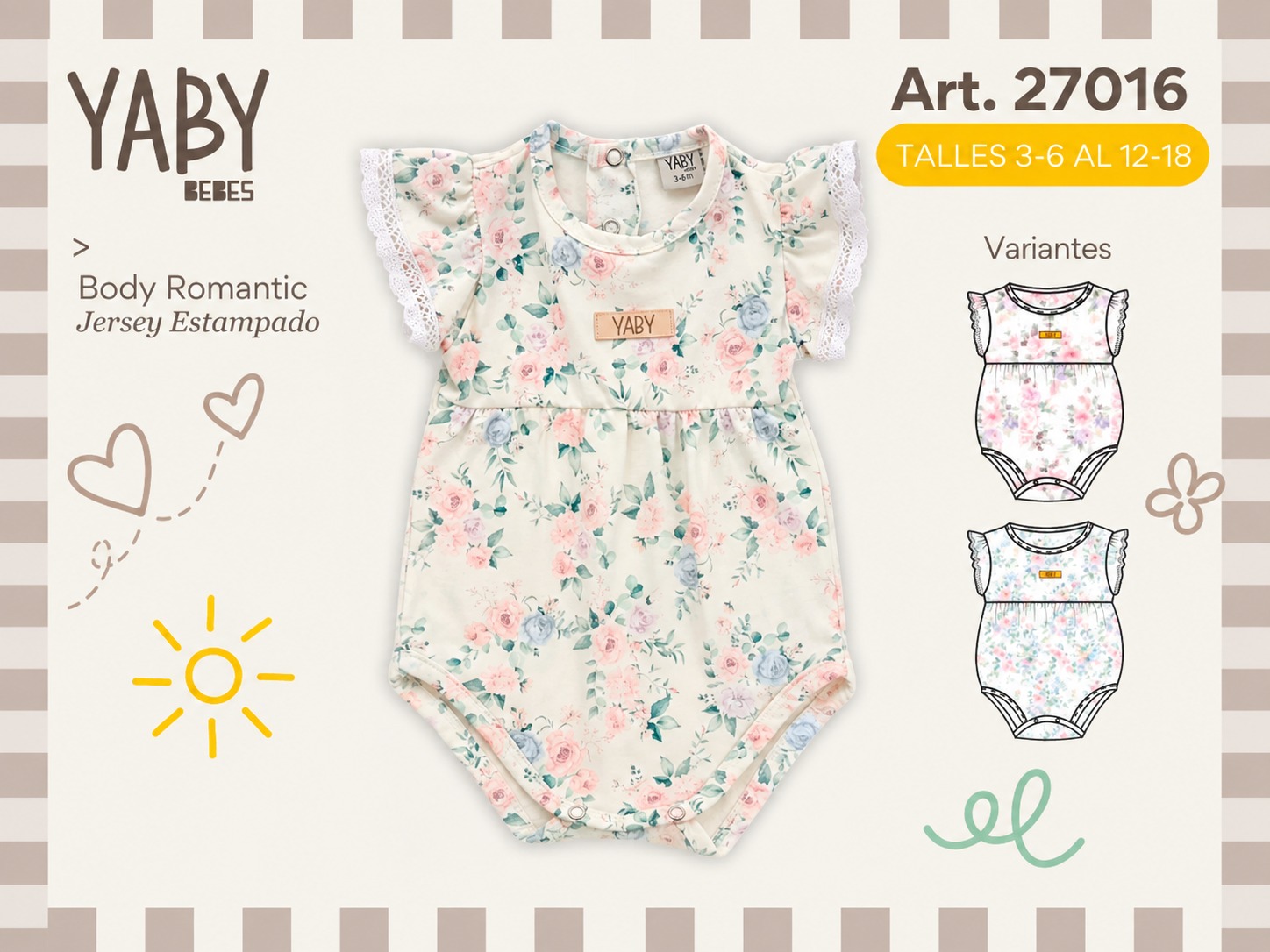 Body estampado con volados “Yaby” T.(3-6/6-9/9-12/12-18 meses) Art.27016