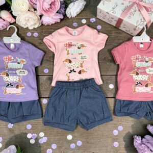 Conjunto Nena Con Estampa (Remera algodon + Short Bombachon de Jean) “Bibis” T.(2 al 5)