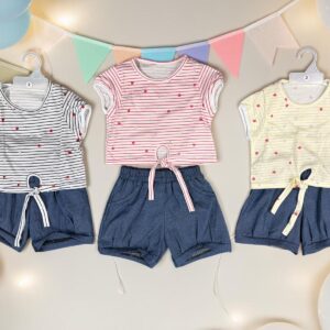 Conjunto Nena Rayado Corazones (Remera algodon + Short Bombachon de Jean) “Bibis” T.(2 al 5)