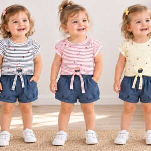 Conjunto Nena Rayado Corazones (Remera algodon + Short Bombachon de Jean) “Bibis” T.(2 al 5)