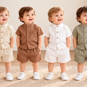 Conjunto Manga Corta (Camisa Cuello Mao + Short) “Magali Babies” T.(2 al 5)