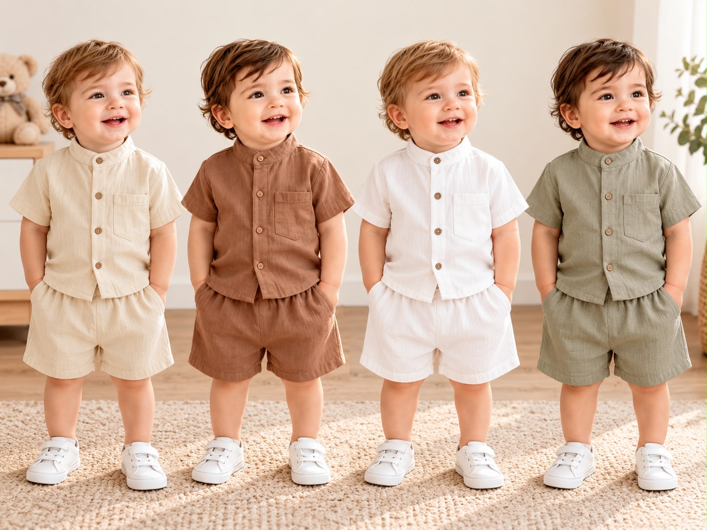 Conjunto Manga Corta (Camisa Cuello Mao + Short) “Magali Babies” T.(2 al 5)