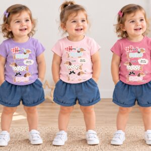 Conjunto Nena Con Estampa (Remera algodon + Short Bombachon de Jean) “Bibis” T.(2 al 5)