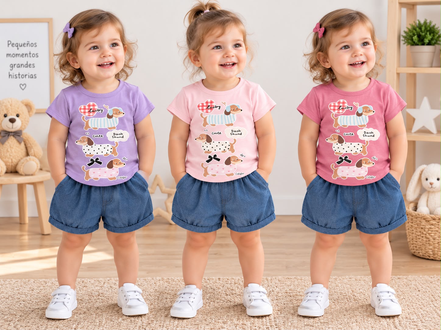Conjunto Nena Con Estampa (Remera algodon + Short Bombachon de Jean) “Bibis” T.(2 al 5)