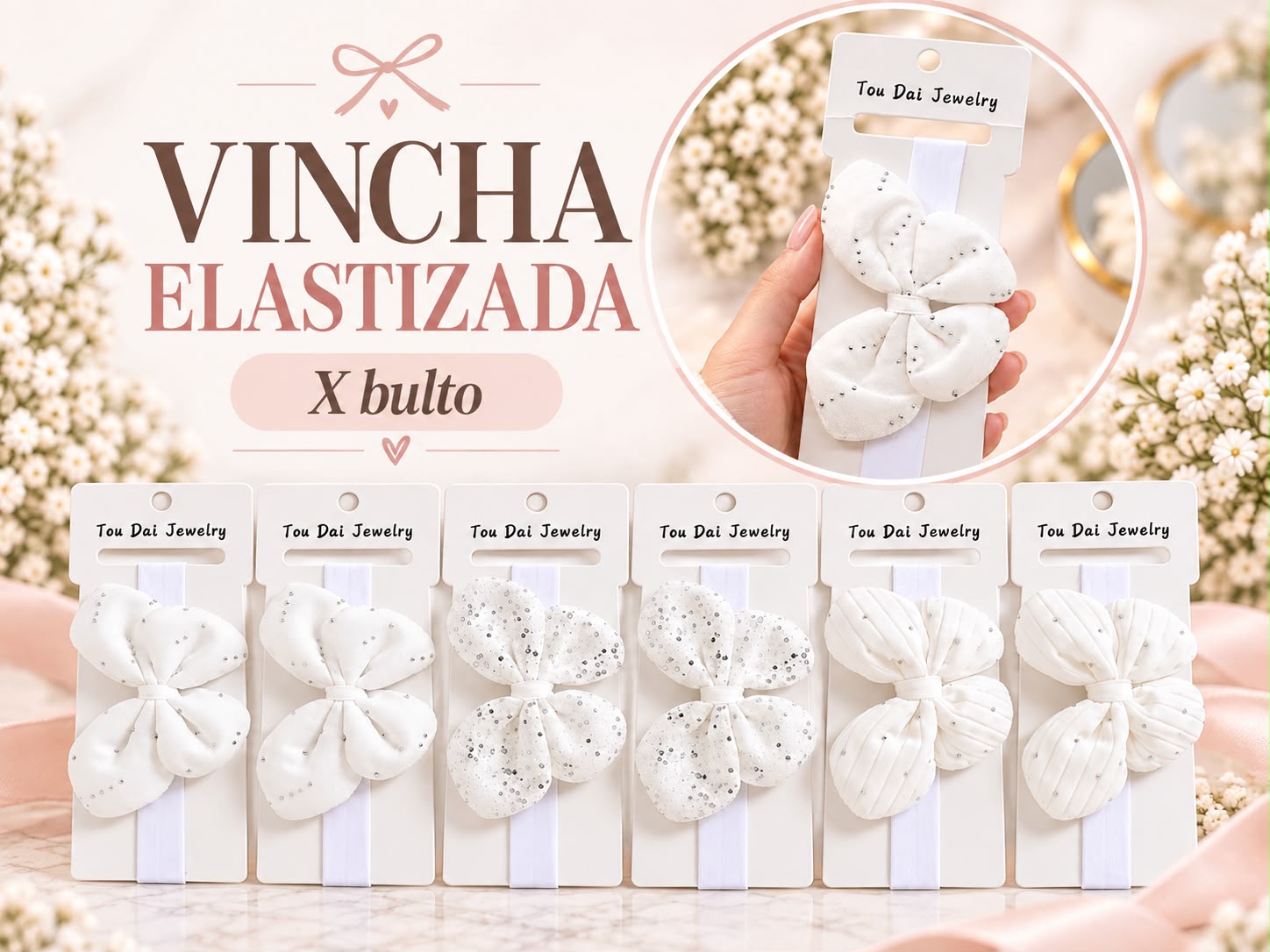 Vincha Elastizada Con Moño “Analia Babies” Pack x 12