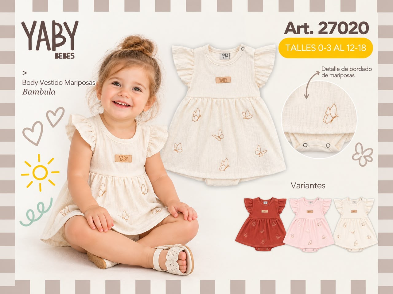 Body vestido “Bambula” con volados Yaby T.(0-3/3-6/6-9/9-12/12-18 meses) Art.27020
