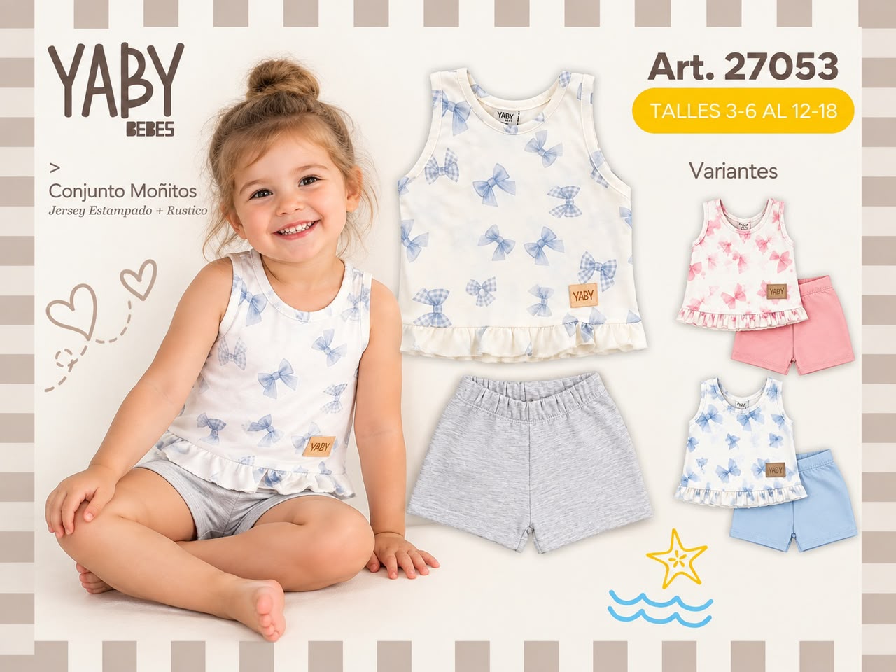 Conjunto (Musculosa con Volados + Short Rustico) “Yaby” T.(3-6/6-9/9-12/12-18 meses) Art.27053