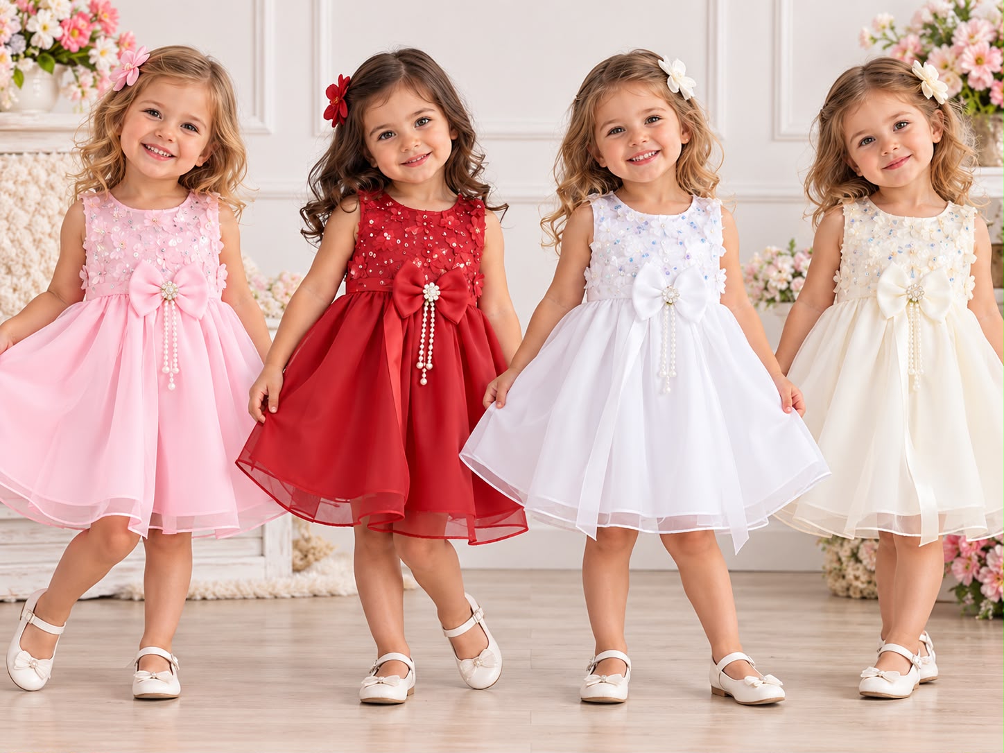 Vestido de fiesta con moño "Mariposas" Mariela Babies T.(1 al 5)(Hasta los 3 años)