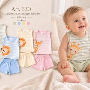 Conjunto Sin Manga Rayado “Micky Baby” T.(1 al 4)(Hasta 18 meses) Art.530