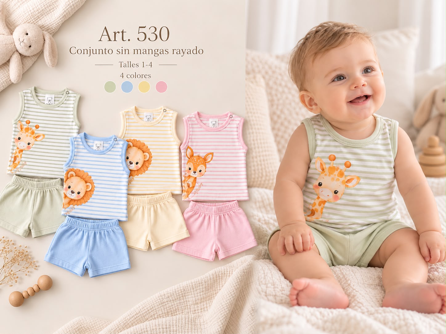 Conjunto Sin Manga Rayado “Micky Baby” T.(1 al 4)(Hasta 18 meses) Art.530