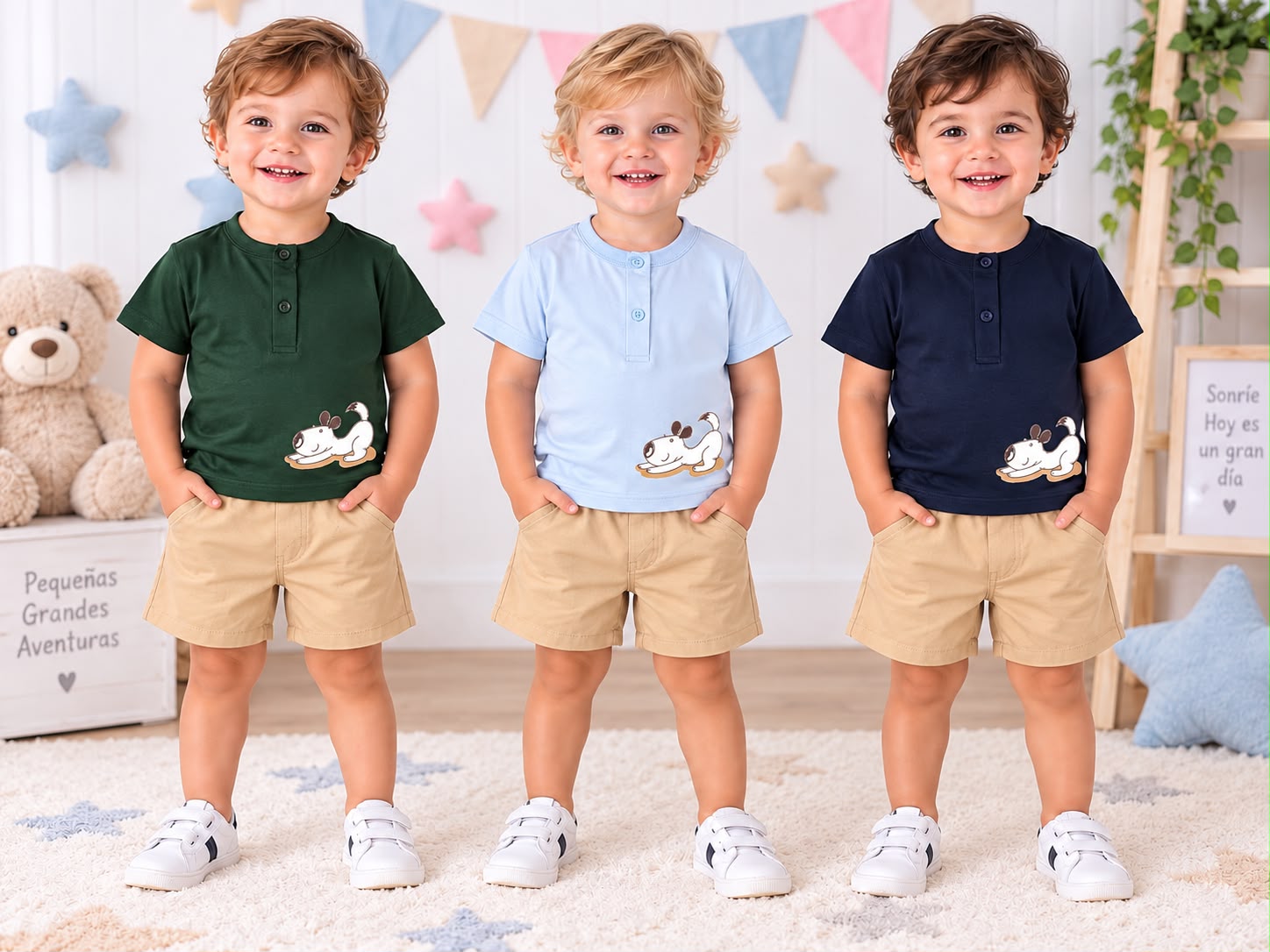 Conjunto "Bibis" (Remera con boton + Short Gabardina) T.(2 al 5)(Hasta 3 años)