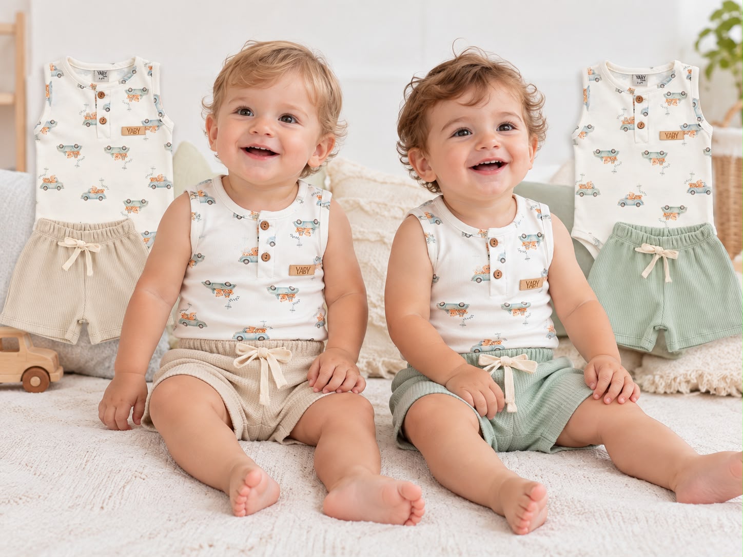 Conjunto (Body Sin manga + Short Waffle) Yaby T.(0-3/3-6/6-9/9-12/12-18 meses) Art.27039