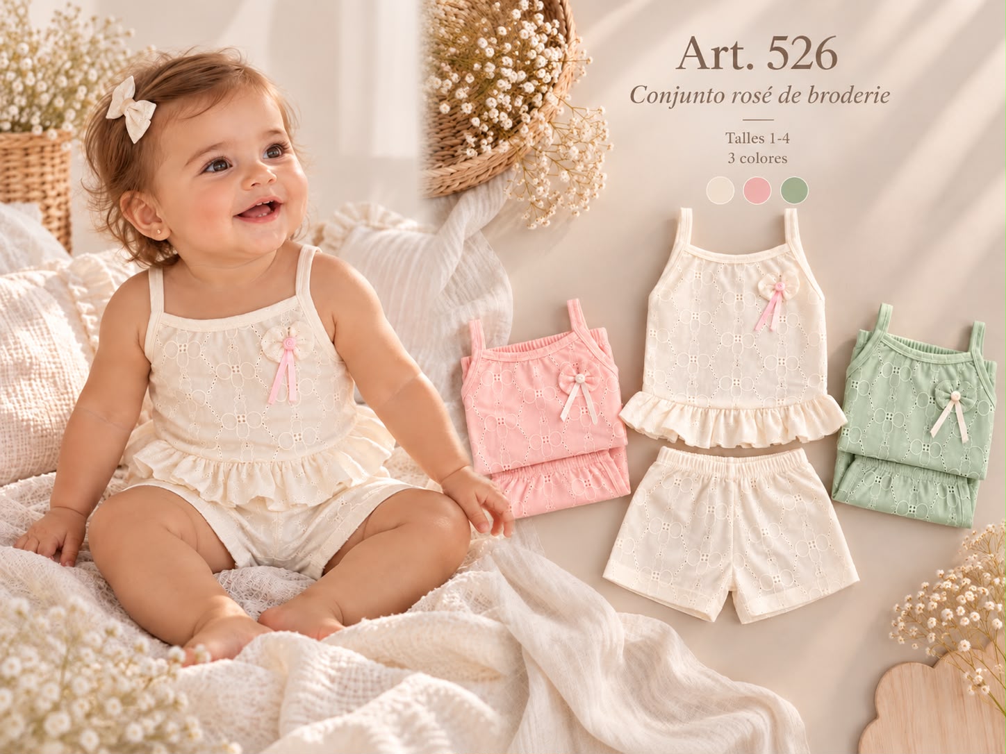 Conjunto “Broderie” (Solero con Bretel + Short) Micky Baby T.(1 al 4) Art.526