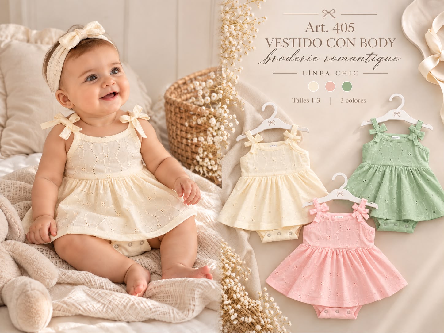 Body vestido con bretel “Broderie” Micky Baby T.(1-2-3) Art.405