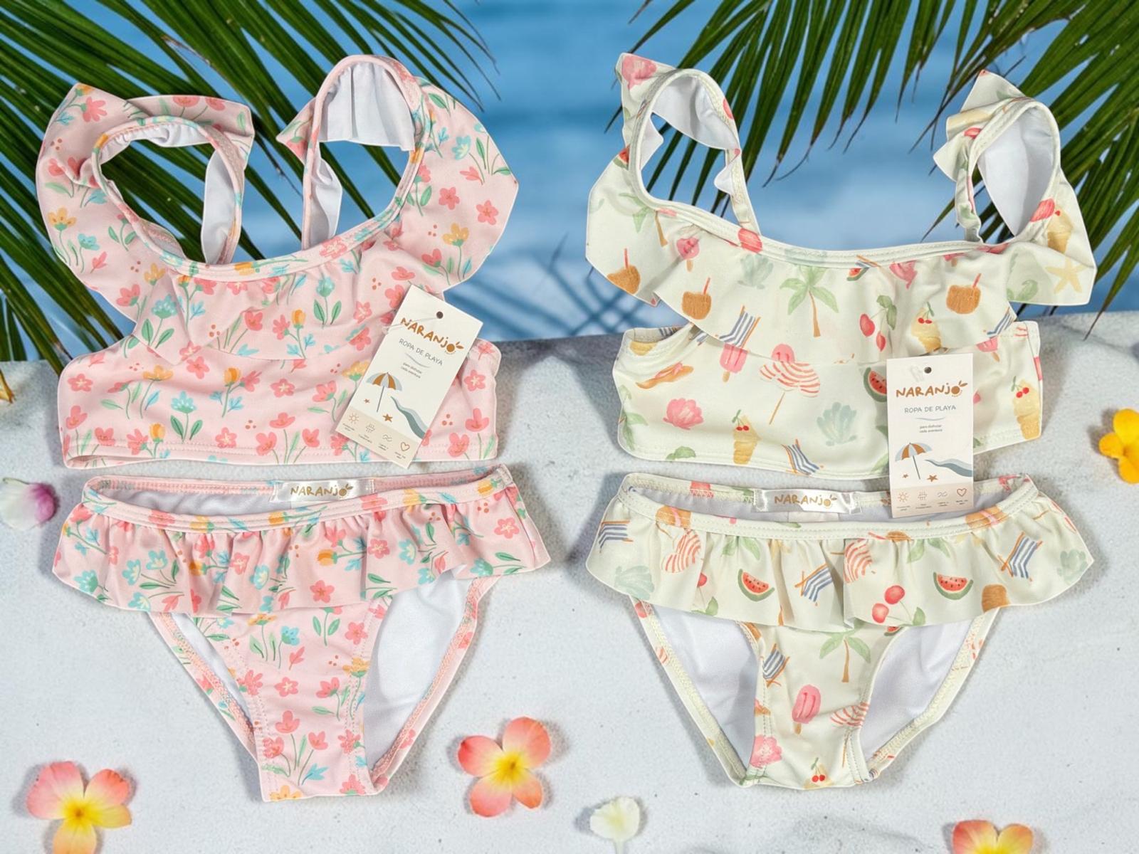 Bikini UV con volados NENA “Naranjo” T.(4-6-8-10-12 años) Art.59371