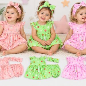 Conjunto 3 piezas Linon Estampado (Vestido, bombachon y vincha) "Os Babies" T.(1 al 4)