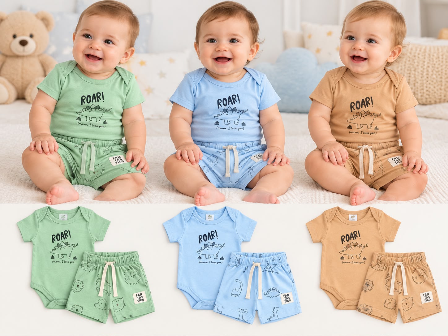 Conjunto Algodon Nene (Body + Short) Big Bay T.(RN/0-3/3-6/6-9/9-12 meses) Art.17698