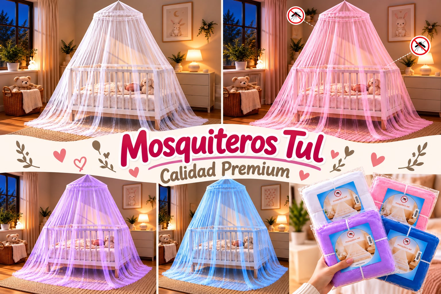 Mosquiteros Cuna Premium “Analia Babies” Surtido de colores