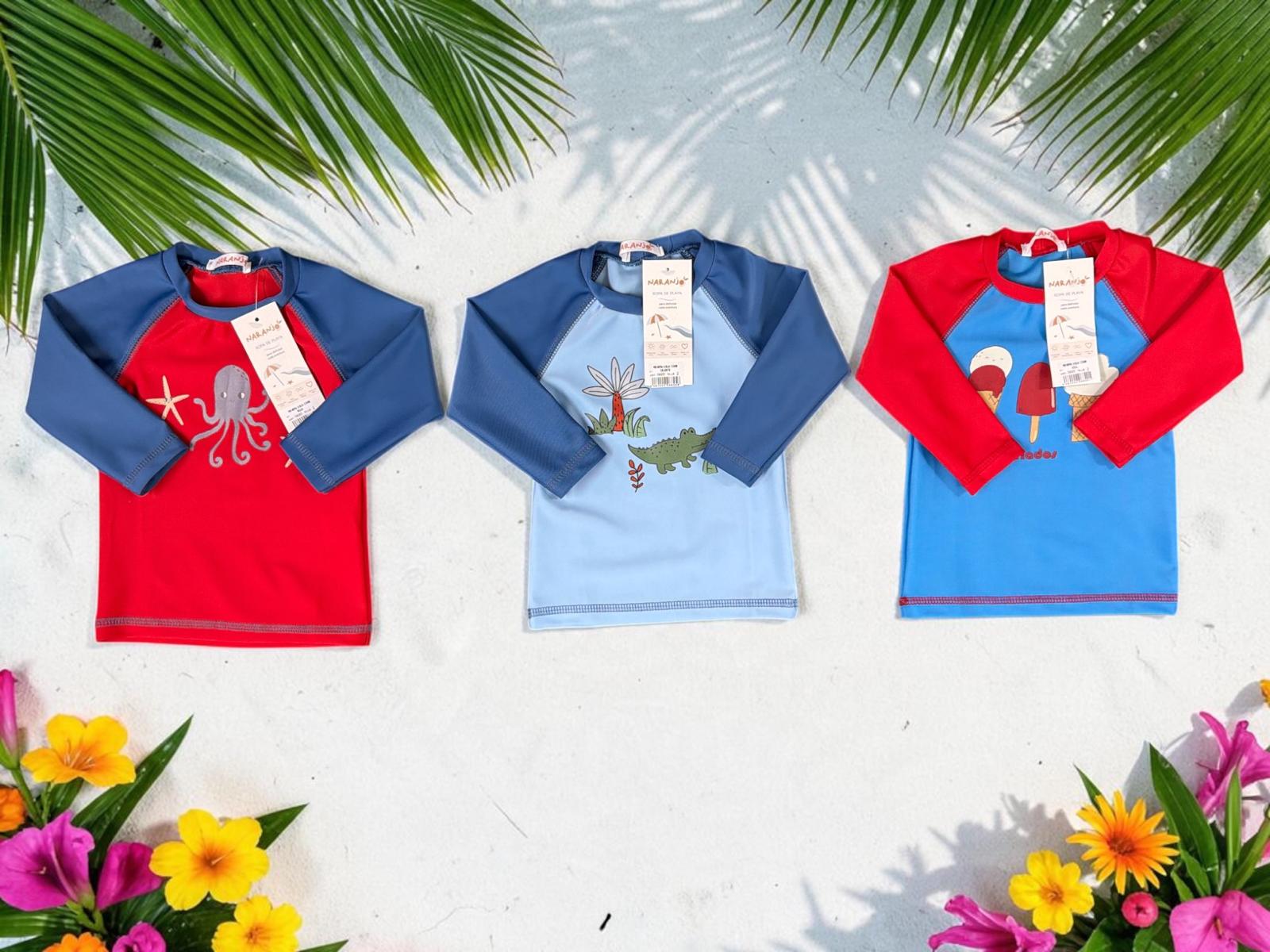 Remera UV Combinada con Estampa Bebe “Naranjo” T.(2 al 6)(Hasta 3 años) Art.5920 (En bolsa de ziploc)