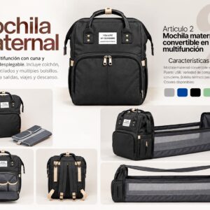 Mochila maternal convertible en Cuna Multifuncion COLOR NEGRO "Sunshine" Art.02