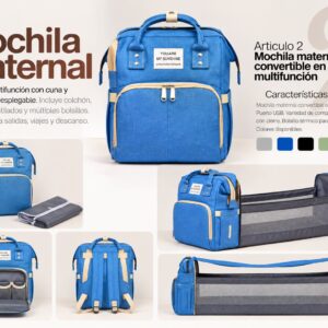 Mochila maternal convertible en Cuna Multifuncion COLOR AZUL "Sunshine" Art.02