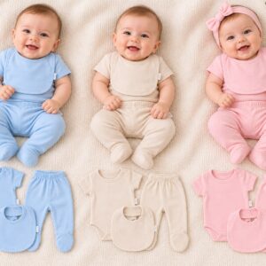Set 3 piezas Liso en Blister (Body M/corta, Medio oso y Babero) "Gamise" T.(0-1-2) Art.2211