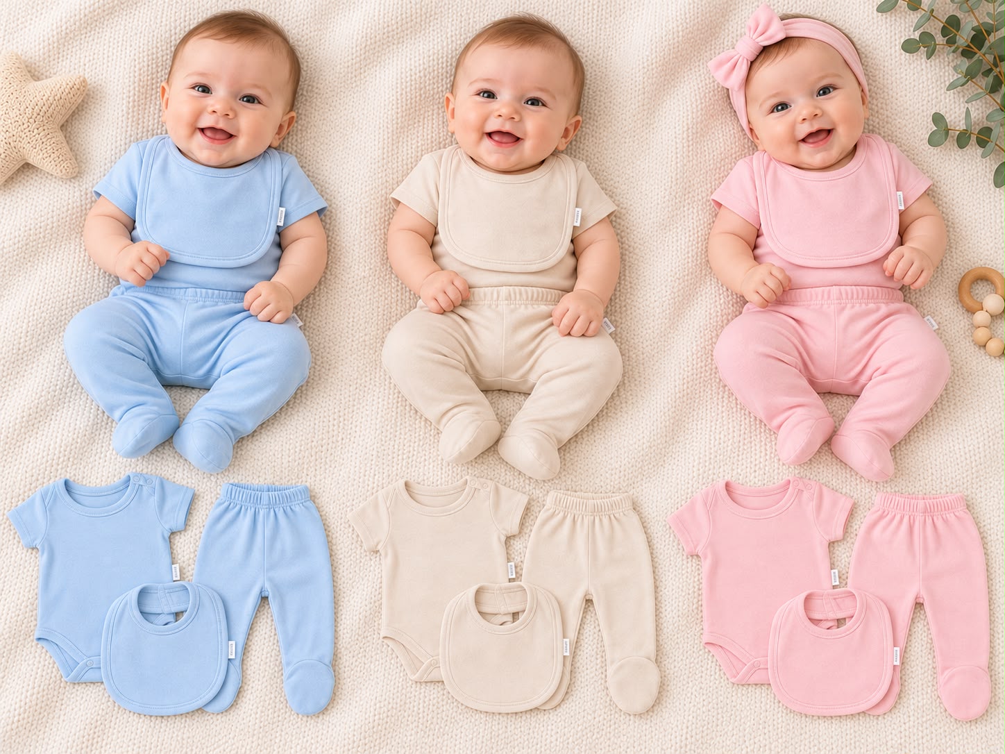 Set 3 piezas Liso en Blister (Body M/corta, Medio oso y Babero) "Gamise" T.(0-1-2) Art.2211