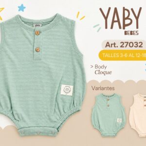 Body “Cloque” Sin Manga Cuello Mao YABY T.(3-6/6-9/9-12/12-18 meses) Art.27032