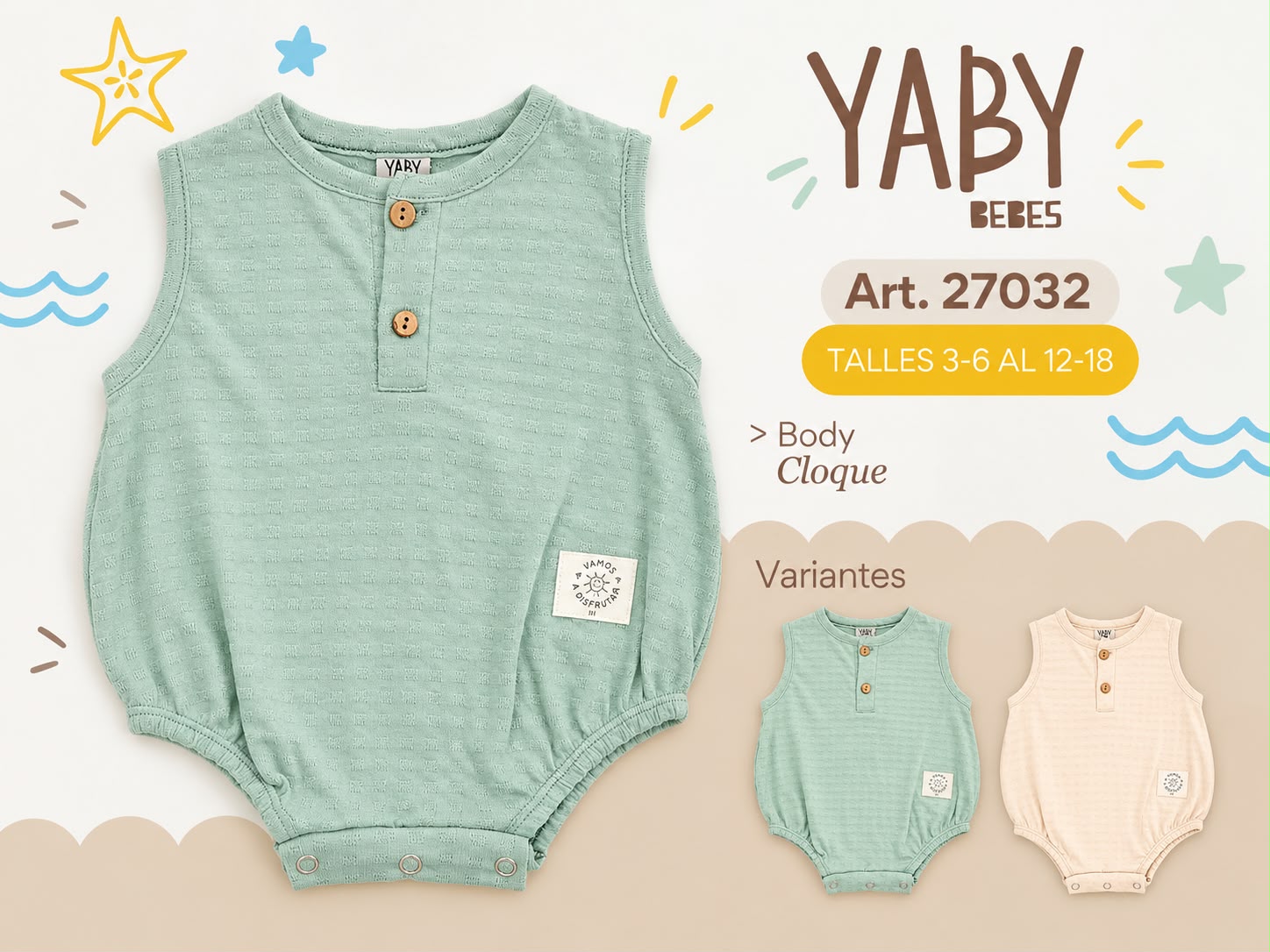 Body “Cloque” Sin Manga Cuello Mao YABY T.(3-6/6-9/9-12/12-18 meses) Art.27032