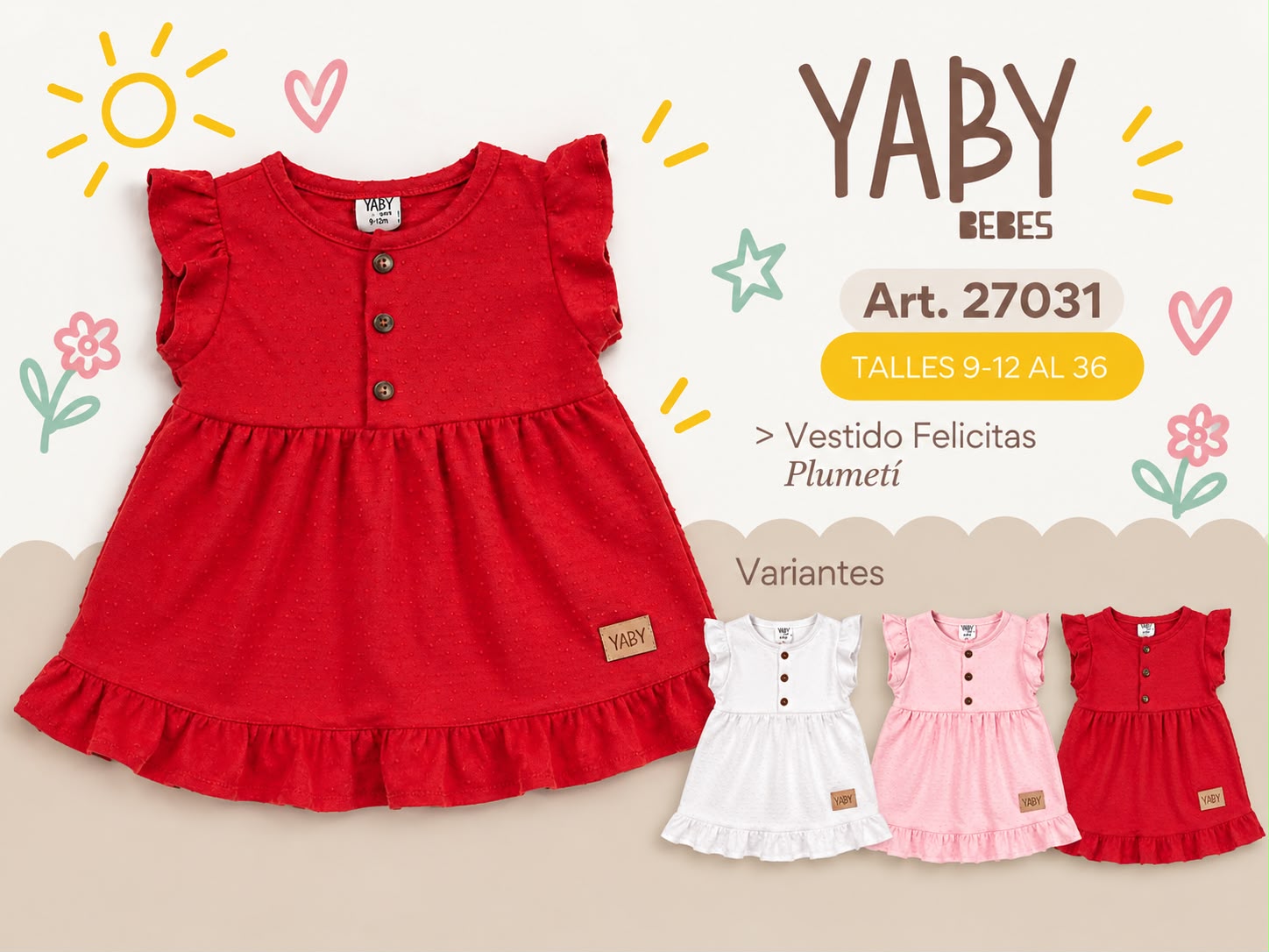 Vestido “Plumeti” Cuello Mao YABY T.(9-12/12-18/24 y 36 meses) Art.27031